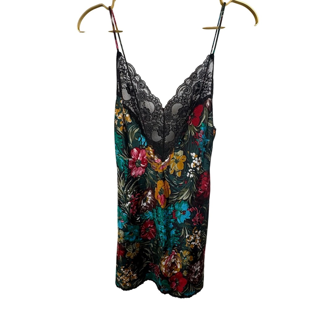Vintage 90s Val Mode Lingerie Floral Satin Lace Chemise Slip Dress Green Sz M?